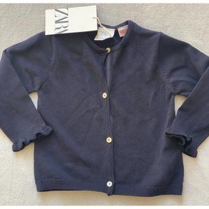 Zara girls baby navy blue knit sweater cardigan ruffle sleeve 9-12m NWT